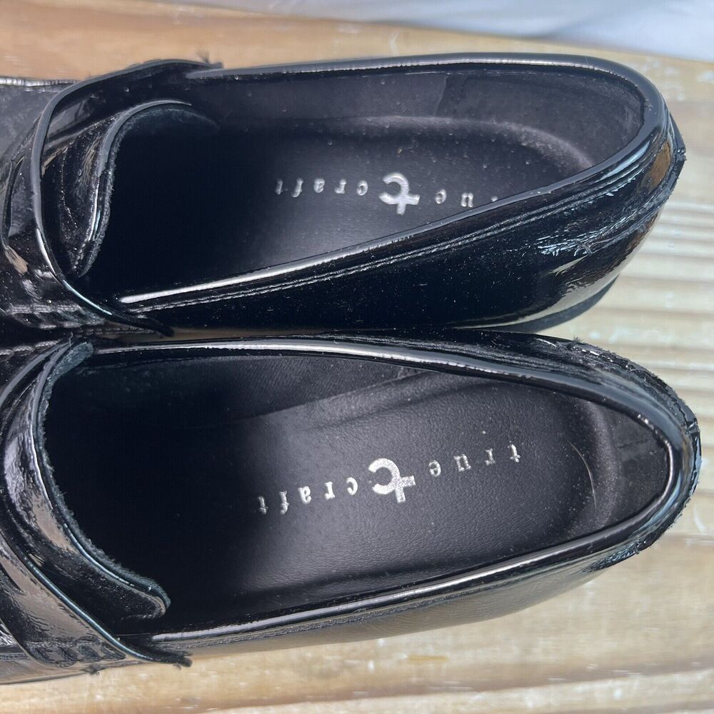 True Craft Y2K Style Chunky Heel Penny Loafers Black Patent Size 8.5 - Picture 7 of 9